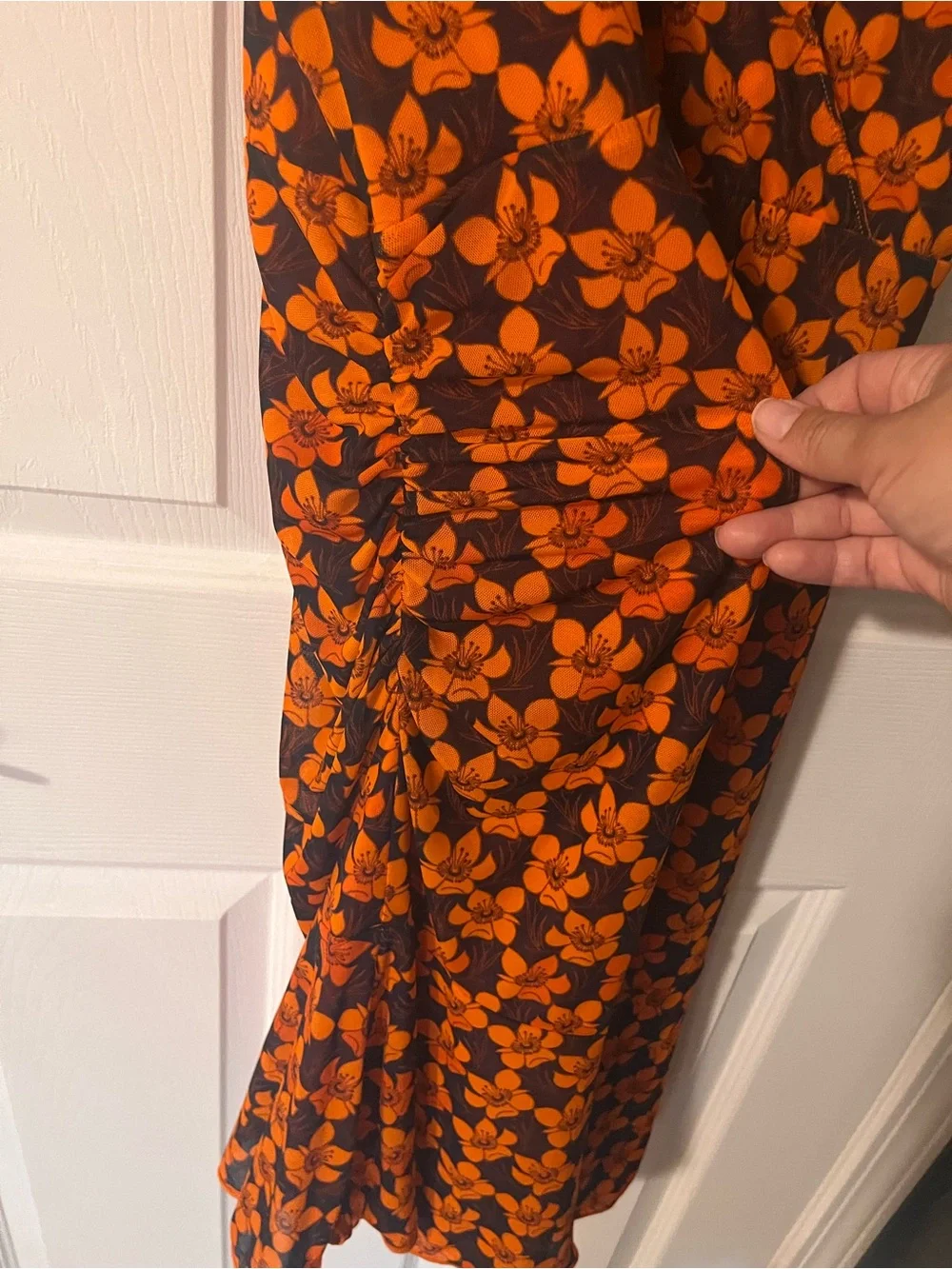 Cabi Reversible Orange Floral Mesh Dress